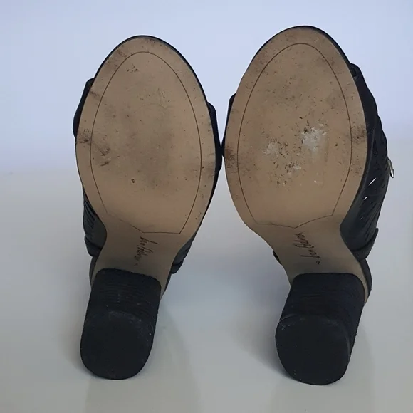 Sam Edelman Rocco Lace up Ankle Boots Womens 7 Black Laser Cut Open Peep Toe - Picture 8 of 13